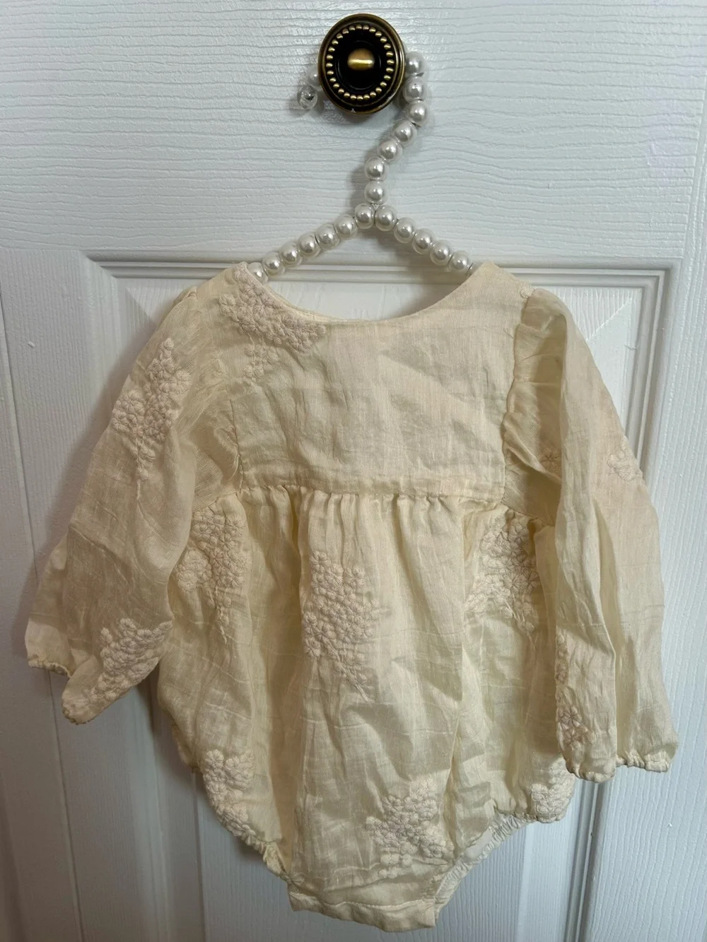 Zara Cream Embroidered Long-Sleeve Baby One-Piece - Picture 3 of 5